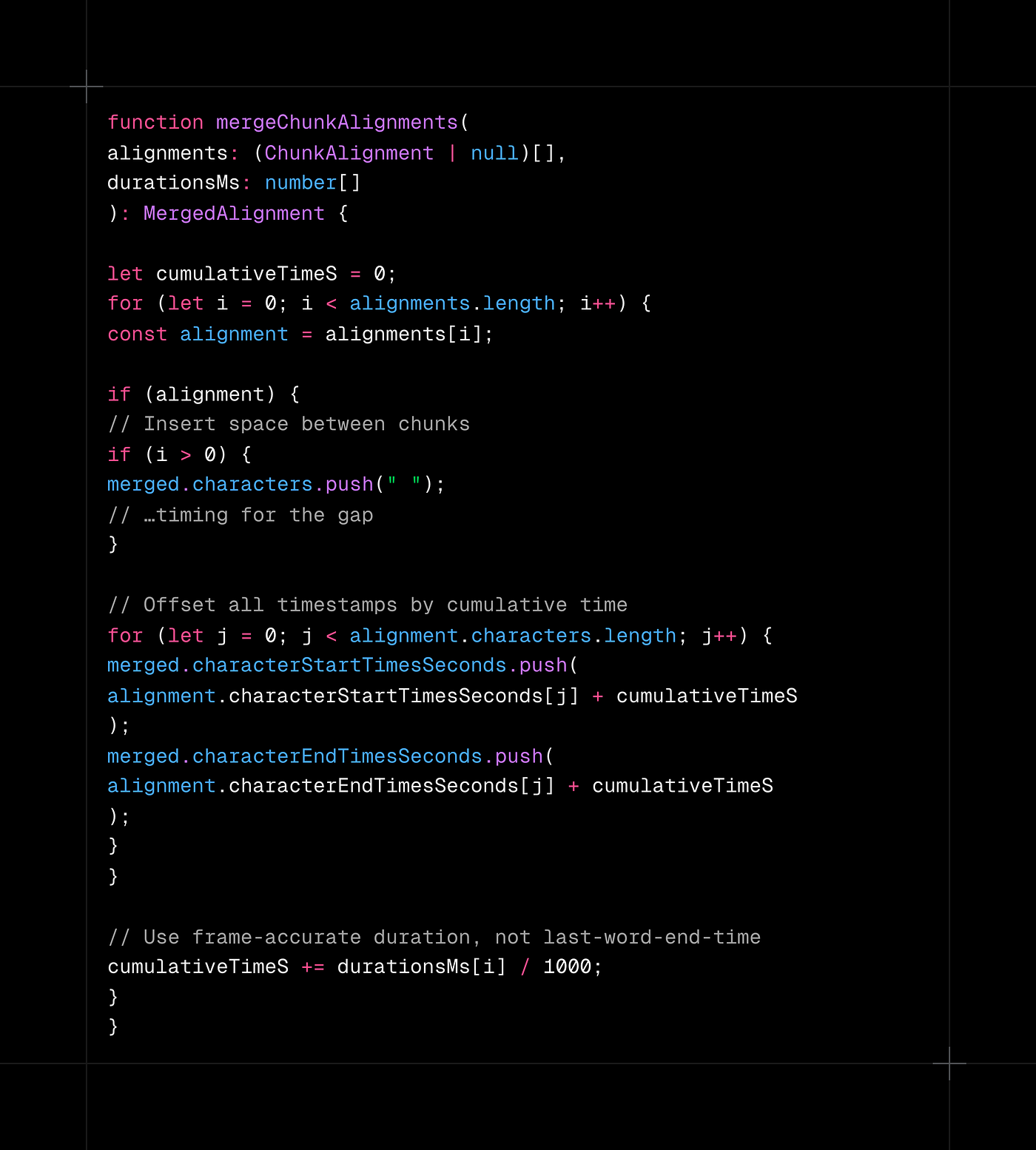 Merging alignments across chunks