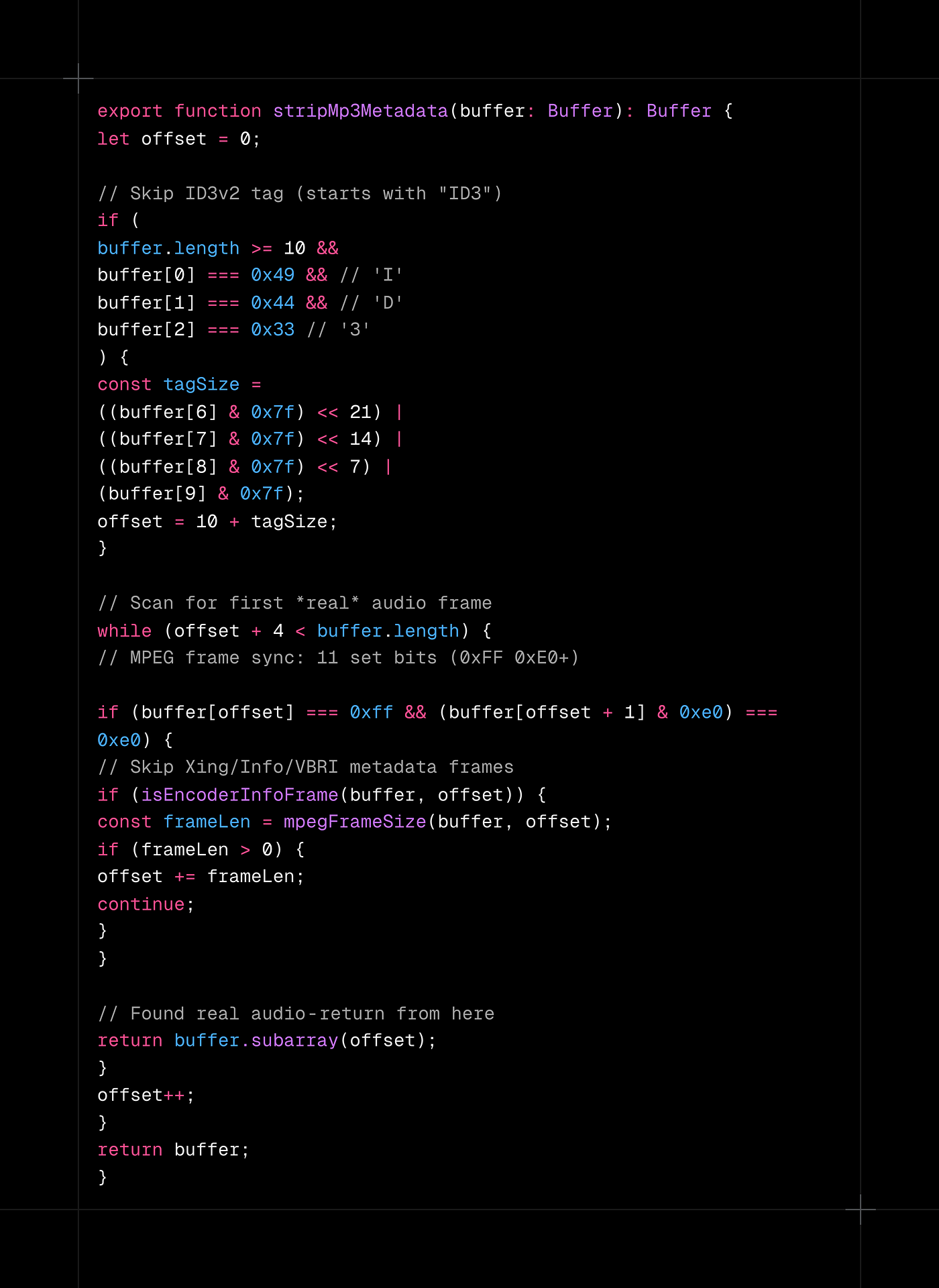 Strip metadata code