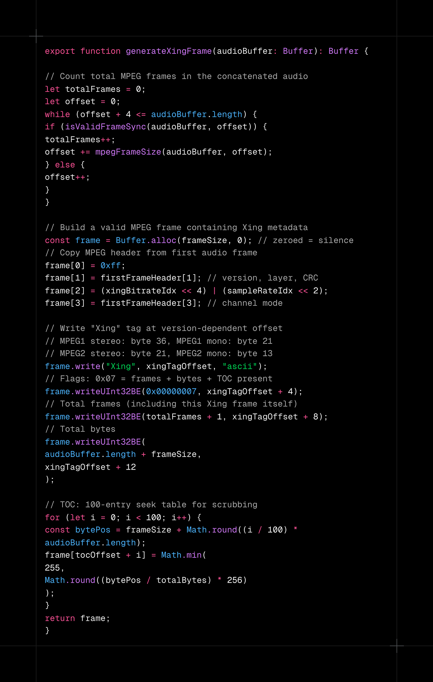 Xing header generation